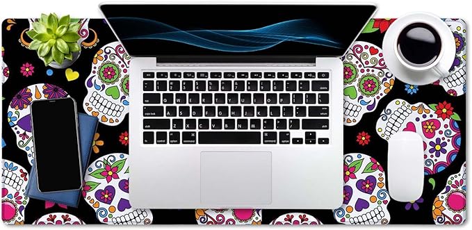 SSOIU Extended Mouse Pad, XXL Gaming Mouse Pads, Large Big Mousepad Laptop Computer Keyboard Mat Desk Pad with Non-Slip Base Stitched Edge for Gaming Office, 35.5 x 15.7 inch, Sugar Skull