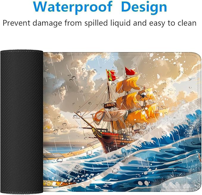 Anime Pirate Ship Desk Pad Mouse Pad The Great Wave Off Kanagawa Mouse Pad Large Mousepad Extended Laptop Keyboard Mat Gaming Desk Pad Mouse Mat Office Computer Keyboard Laptop Home 31.5"x11.8"