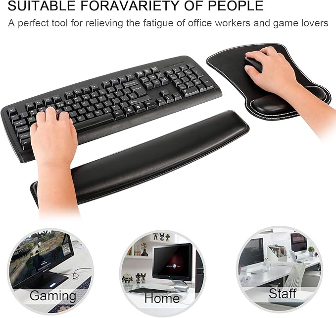 RICHEN Keyboard Wrist Rest Pad and Mouse Wrist Rest Support Mouse Pad Set, Sturdy & Comfortable & Lightweight for Easy Typing & Ergonomic Wrist Support (Black)