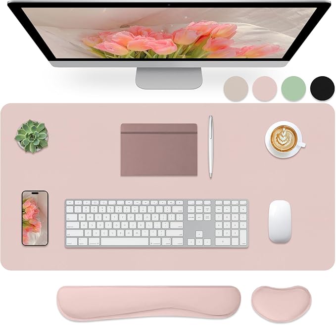 Mouse Pad and Keyboard Wrist Rest, Large Keyboard and Mouse Pad Set, Ergonomic Mousepad with Wrist Rest, Non-Slip Desk Mat Protector for Office, Home (35.4×15.7 Inches, Pink)