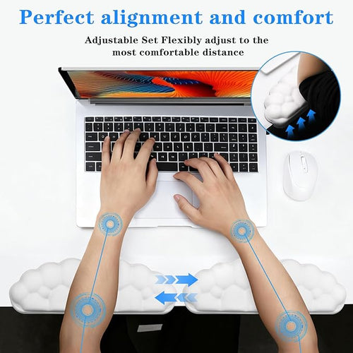 2 Pack Cloud Desk Elbow Pads, Adjustable Spacing Soft Memory Foam with Non-Slip Base, Ergonomic Desk Edge Cushion & Wrist Rest for Computer Keyboard, Office and Home Use White