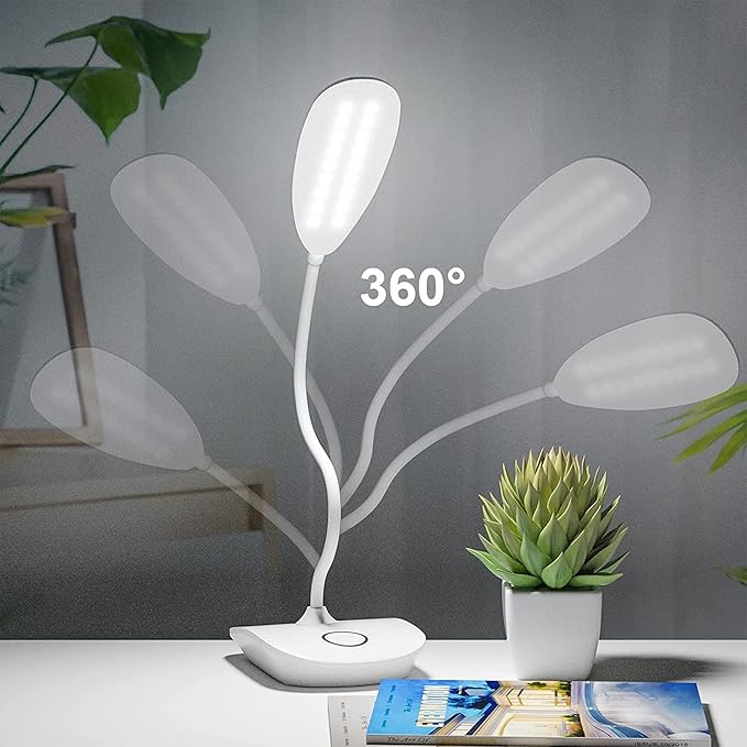DEEPLITE Battery Operated Desk Lamp, LED Desk Light 3 Lighting Modes Stepless Dimming, Table Lamp 5W Touch Control Eye Caring, Flexible Gooseneck, Portable Reading Light for Dorm Study Office Bedroom