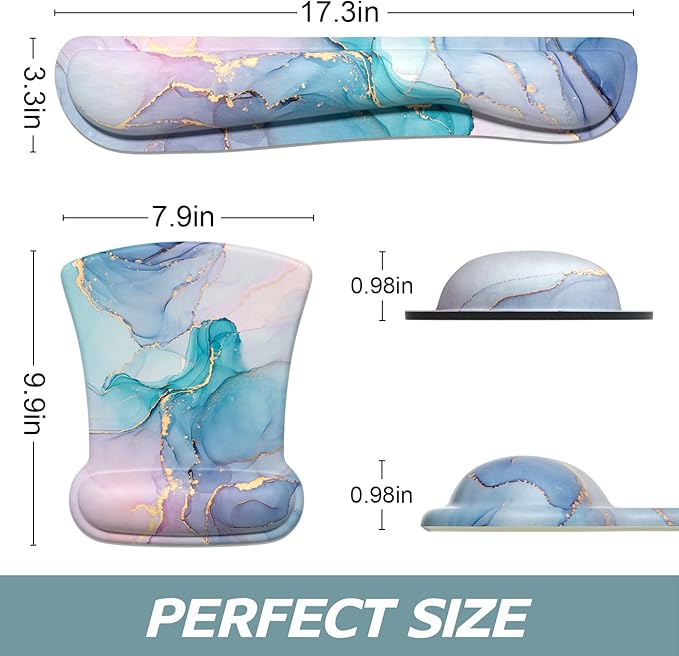 ITNRSIIET Mouse Pad Wrist Support Keyboard Wrist Rest Pad Ergonomic Mousepad Non-Slip Memory Foam Keyboard Pad Easy Typing Pain Relief Perfect for PC Laptop Gaming Office, Color Textured Marble