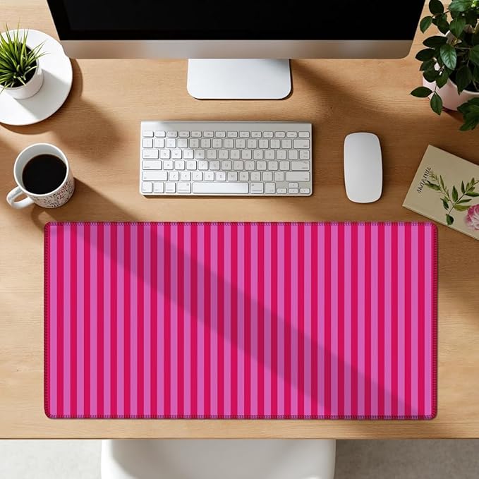 Hot Pink Striped Desk Mat Cute Pastel XXL Large Gaming Mouse Pad Desk Pad Kawaii Aesthetic Cozy Keyboard Laptop Computer Mat Home Office Decor for Women 31.5 * 15.7"