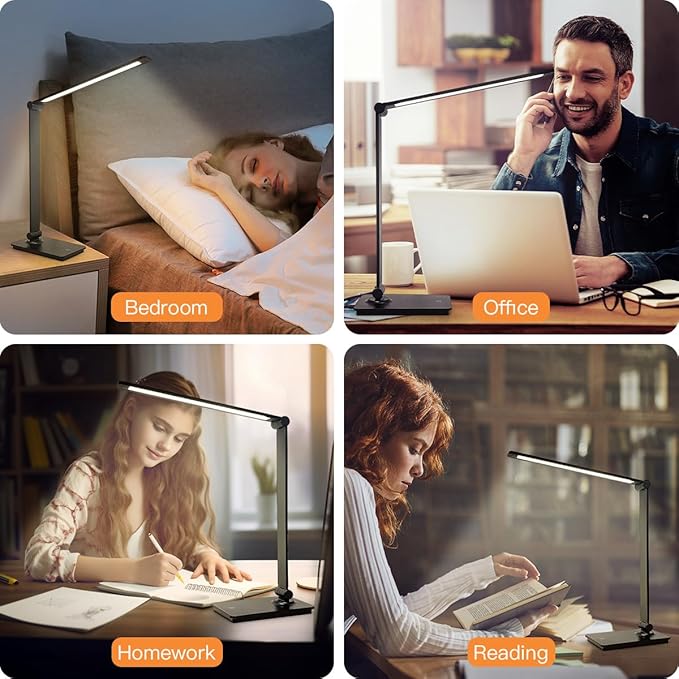 LUJOLUMIN LED Desk Lamp for Home Office, Bright Desk Light for Study, Dimmable Reading Lamp,700 Lumen, 3 Brightness Levels, Touch Control, LED Foldable Led Lamp for Kids