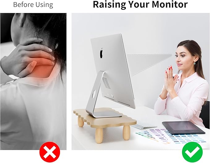 Monitor Stand Riser,Cookie-Shaped Sturdy Wood Computer Monitor Stand, Monitor Stand Riser, Multi-Purpose Desktop Organizer Riser for Computer,Laptop,Printer,TV,khaki