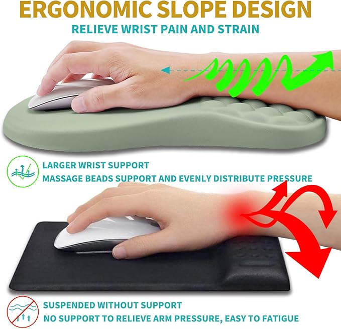 Hokafenle 2 in 1 Ergonomic Mouse Pad Wrist Support & Wrist Rest for Computer Keyboard Set, with Memory Gel Massage Bulge Design (2In1 Set, Light Green)
