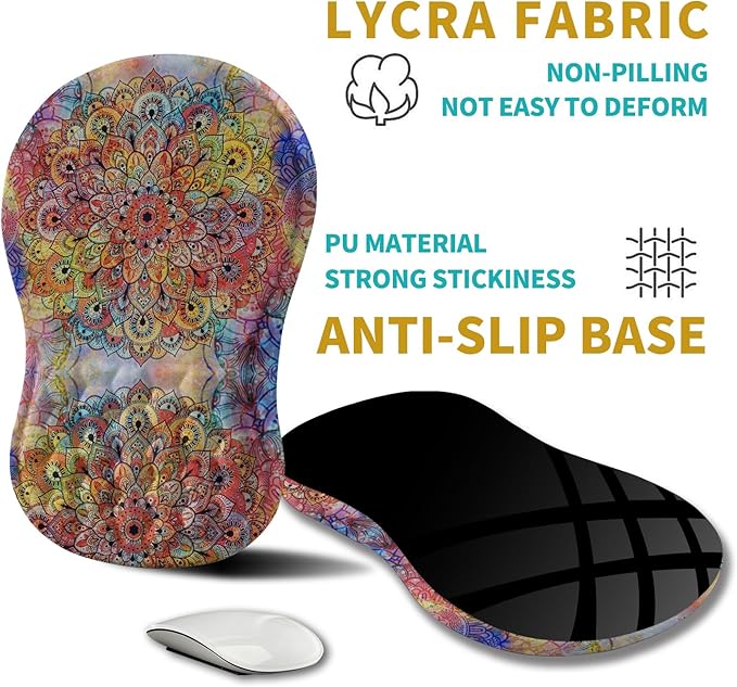 Hokafenle Ergonomic Mouse Pad Wrist Support, Wrist Rest Mousepad for Carpal Tunnel with Integrated Memory Foam Slope Massage Bulge (11.8x7.9 inch,Mandala)