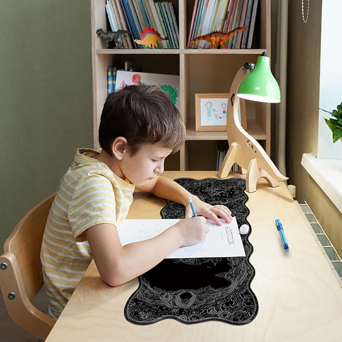 Lunar Surface Large Gaming Mouse Pad Plus a Coaster, 31.5 x 11.8 inches Desk Mat Extended XL Mousepad with Stitched Edge Non-Slip Rubber, Desk Pad Computer Mouse Mat for Home Office