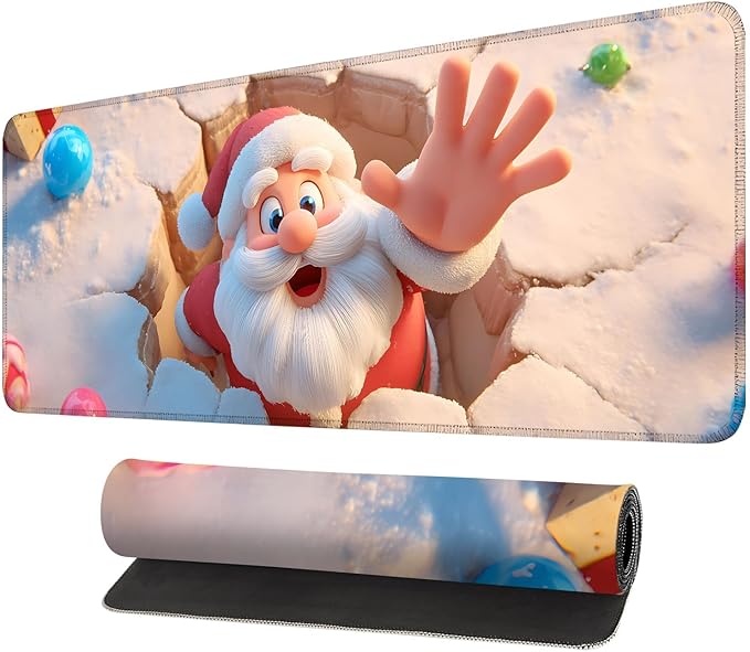 Desk Mat, XXL Extended Gaming Pad for Desktop, 31x12 Inches Santa Breaking Through Wall Design, Large Non-Slip Vegan Leather Keyboard Mouse Mat for Home Office