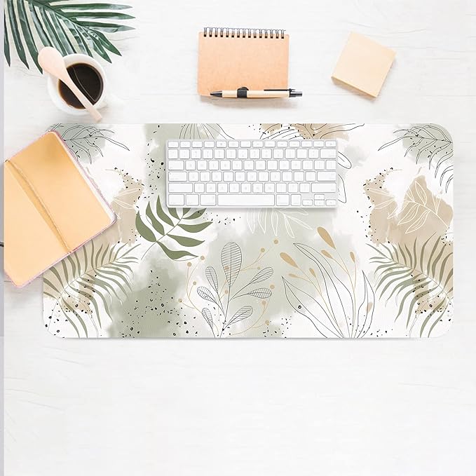 Desk Mat Large Protector Pad 31.5" ×15.7", Non-Slip PU Leather Desk Blotter, Waterproof Mouse Pad for Office Home Leaf
