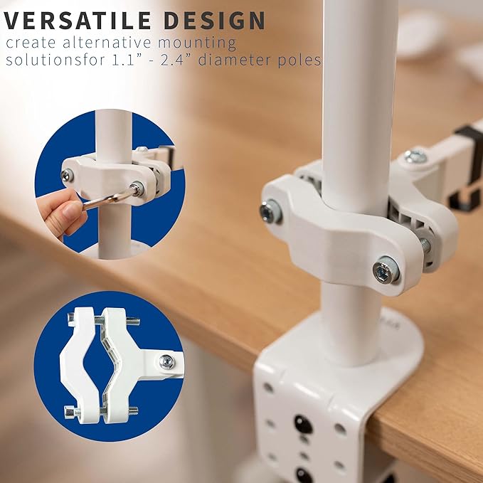 VIVO Steel Universal Full Motion Pole Mount Monitor Arm with Removable 75mm and 100mm VESA Plate, Fits 17 to 32 inch Screens, White, MOUNT-POLE01AW