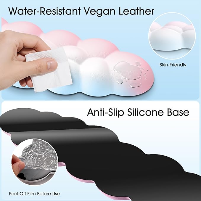Cloud Wrist Rest Keyboard Cushion, 4-in-1 Ergonomic Cloud Keyboard Wrist Rest and Mouse Pad Set with Memory Foam Arm Support for Palm, Cute Desk Accessory for PC Gaming Setup, Rainbow