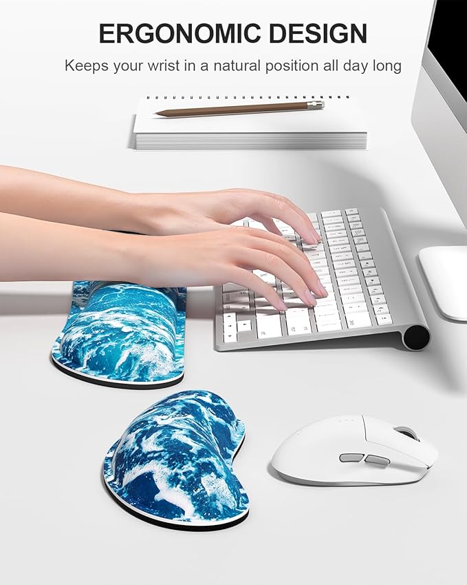 Auhoahsil Large Mouse Pad with Wrist Rests for Keyboard & Mouse, Thick Soft Ergonomic Memory Foam Wrist Supports, Big & Long Desk Mat 35.5 x 15.7 in, for Office Gaming Computer, Beautiful Ocean