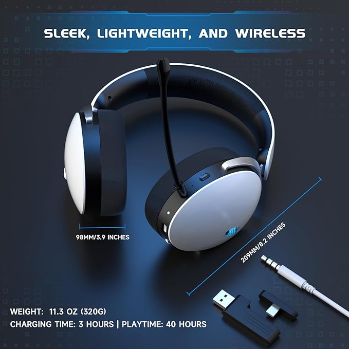 acer 2.4GHz Wireless Gaming Headsets for PS5, PS4, PC, Switch, 3 in 1 Gaming Headphones with Noise Canceling Mic, Stereo Sound, 40+Hr Battery, 50mm Drivers - White
