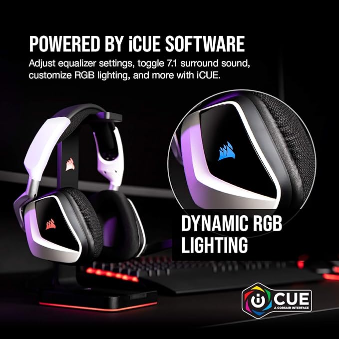 Corsair Void RGB Elite Wireless Gaming Headset – 7.1 Surround Sound – Omni-Directional Microphone – Microfiber Mesh Earpads – Up to 40ft Range – iCUE Compatible – PC, Mac, PS5, PS4 – White