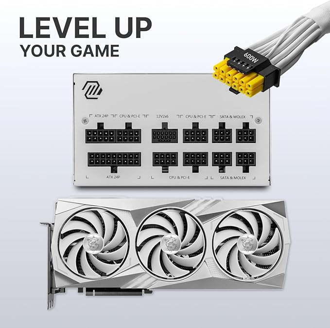 MSI MAG A850GL PCIE5 White, Fully Modular Compact Gaming 850W Power Supply, 80+ Gold, ATX 3.1 & PCIe 5.1 Ready, Native Dual-Color 12V-2x6 Cable, 10 Year Warranty