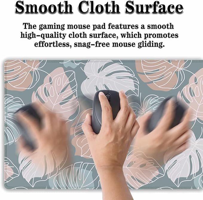 Large Desk Mat Green, Gaming Mouse Pads Office Desk Pad, Keyboard Desk Mat Non-Slip Rubber Base Waterproof with Stitched Edges, 35.4 X 15.7 inch for Work/Game/Office/Home Tropical Monstera