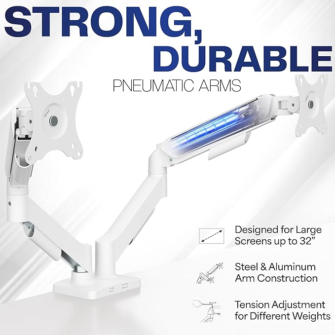 VIVO Dual Monitor Stand, Fully Adjustable Arms for 17 to 32 inch Screens, Mechanical Articulating Desk Mount, Gaming and Office Setups, VESA 75x75, 100x100, Max 19.8 lbs, Classic, White, STAND-V002OW
