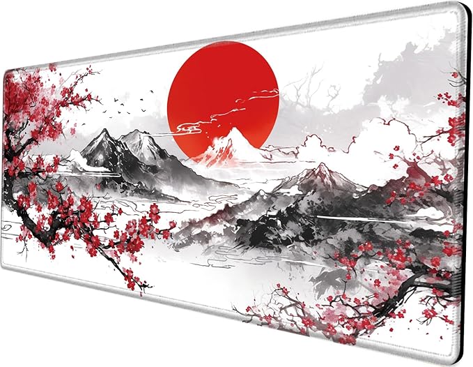 48x24 Mouse Pad Giant Cherry Blossom Desk Mat Large Mousepad Gaming Red Sakura Mouse Mat Huge Oversized Desk Pad XXXXL Computer Mat for Office Work Women