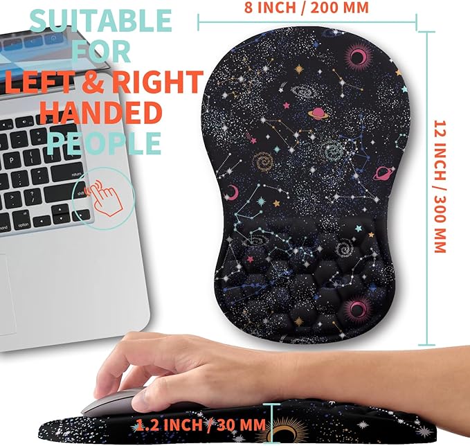 Ergonomic Mouse Pad Wrist Support with Memory Foam Massage Bulge, Carpal Tunnel Mousepad Wrist Rest for Mouse(12x8 inch, Galaxy)
