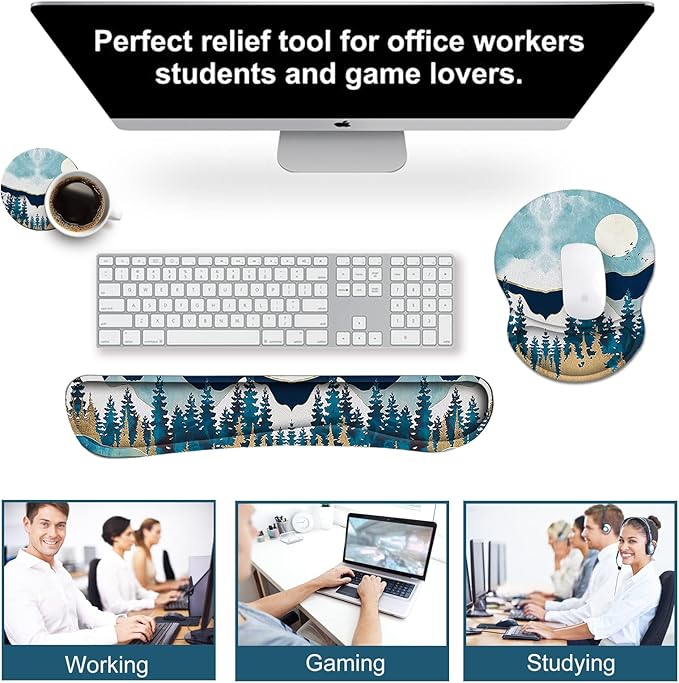 ArtSo Mouse Pad Keyboard Wrist Rest Support Ergonomic, Upgraded Cushion Mousepad Gel Memory Foam Non-Slip Rubber Base Wrist Support & Easy Typing for Home, Office, Abstract Mountain