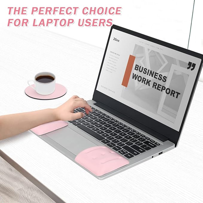 VAGAU Wrist Rests for Laptop, Wrist Support for Keyboard and Mouse, Ergonomic Memory Foam Wrist Pads for Laptop, Office, Computer, Comfortable Typing Support (Pink)