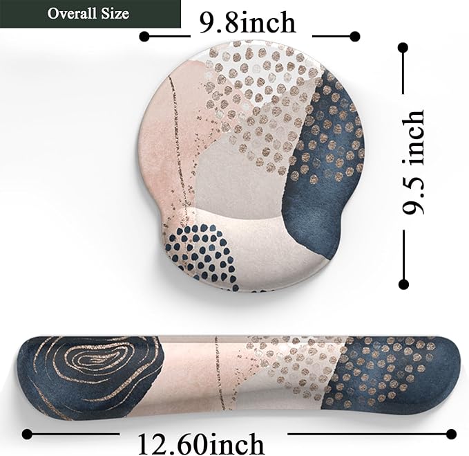 Ergonomic Boho Mouse Pad with Wrist Support Gel and Keyboard Wrist Rest, Non-Slip Pu Base Gaming Kawaii Cute Mouse Pad for Boho Office Decor, Easy Typing