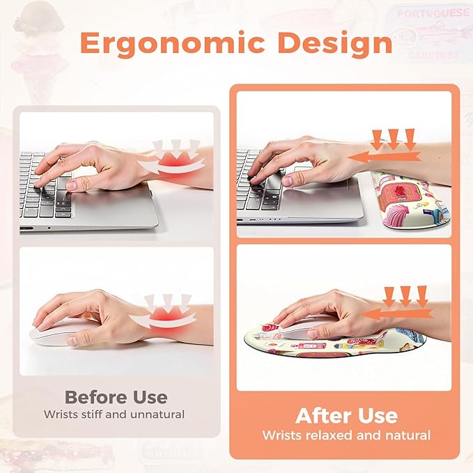 iLeadon Large Desk Cover Mat, Non Slip Gel Mouse Pad with Wrist Support Extra Large, Computer Desk Mat with Keyboard Wrist Rest and Mouse Pad Set, Computer Mats for Desktop Women (Vintage Stickers)