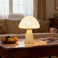 10.2 inch Mushroom Lamp, Cute Cordless Rechargeable Table Lamp with Glass Shade, 3 Color Temps LED Dimmable Ambient Lighting, Small Retro Touch Bedside Light for Decor, Resin Base.