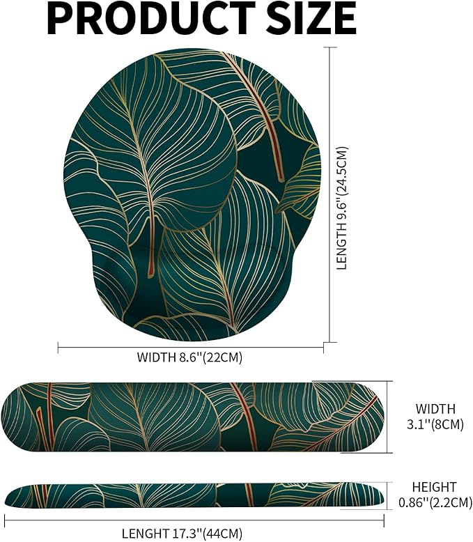 eulps Mouse Pad Wrist Support, Ergonomic Memory Foam Keyboard Wrist Pad & Gel Wrist Rest Set for Computer Keyboard for Easy Typing for Office & Home (Tropical Plants Set)