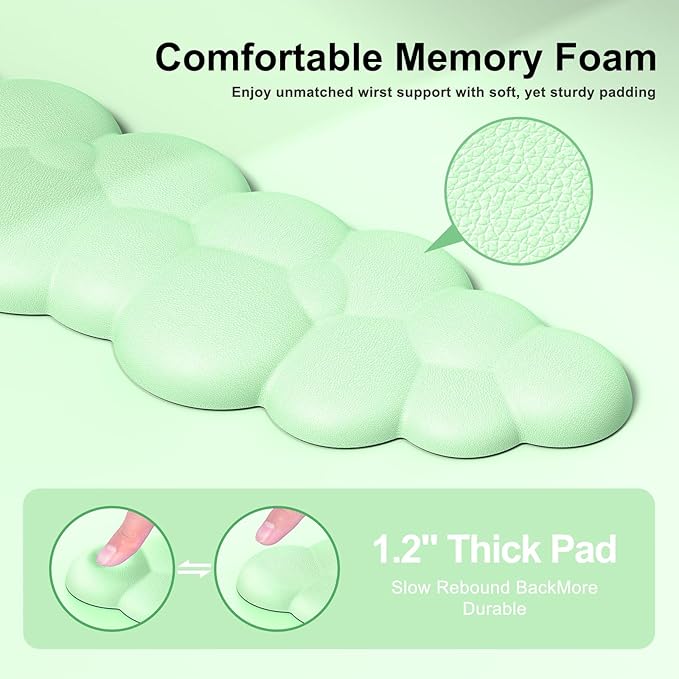 Cloud Mouse Pad with Wrist Rest, Cloud Keyboard Wrist Rest, Mouse Pad Wrist Support, Ergonomic Keyboard Mouse Wrist Support (Green)