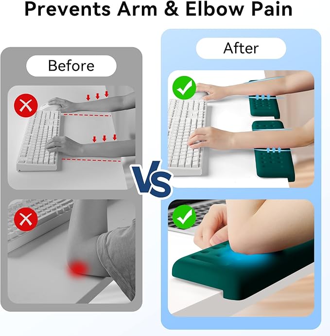 L-Shaped Desk Elbow Pad for Desk, 2-Pack Memory Foam Elbow Rest for Desk Edge Cushion, Non-Slip Ergonomic Arm Rest for Wrist, Palm & Forearm Support, Office Home, Separate Design, Dark Green