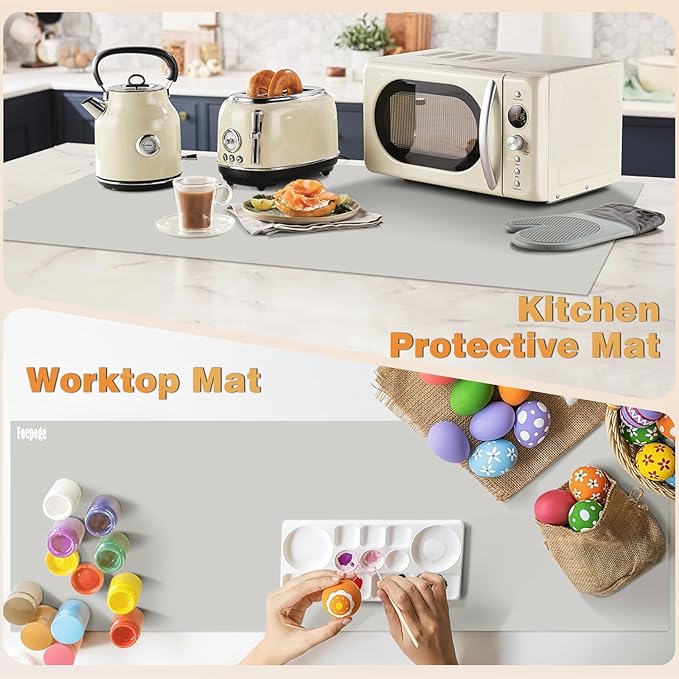 49.2" x 15.7" Large Silicone Mat for Kitchen Counter Protector, Cuttable Silicon Countertop Protector Mat Heat Resistant Mats for Countertop, Cut to Fit Placemat Ship Roll by Foepoge, Gray