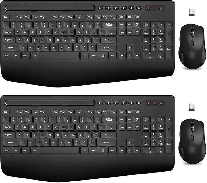 SABLUTE Wireless Keyboard and Mouse, Wrist Rest, Phone Holder, 2.4G Lag-Free Ergonomic Keyboards Mouse Combo, KM23D Silent Keyboard Cordless Set for Computer, Laptop, Windows (2 Pack)
