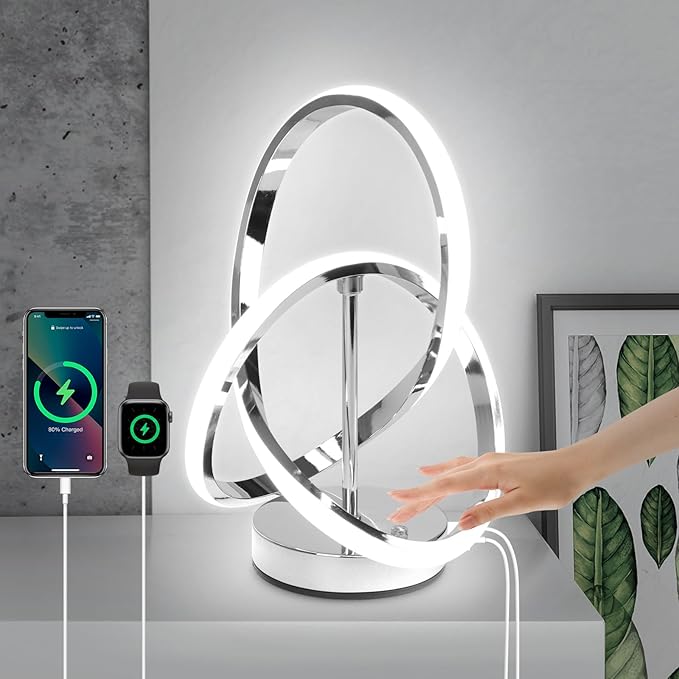 Modern Spiral Table Lamps, LED Modern Table Lamp, Chrome Decor Bedside Light with Touch Control, 3 Color Dimmable Nightstand Lamp for Bedroom, Side Small Table Lamp for Living Room