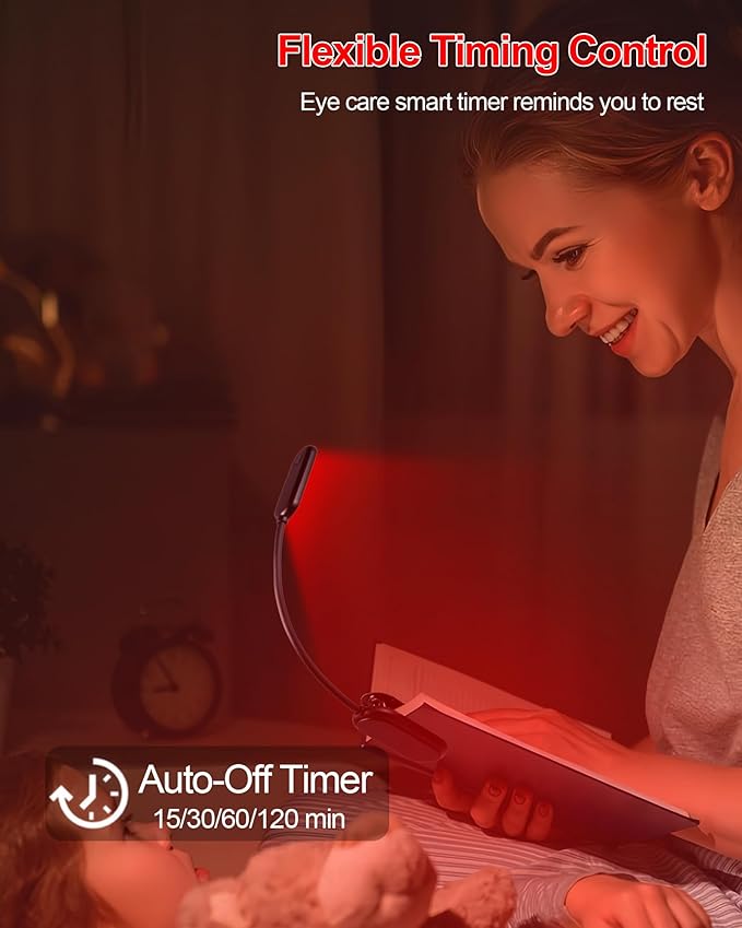 670nm Red Book Light [1 Pack] - Zero Blue Light, Rechargeable Clip On Red Reading Light Lamp for Reading at Night - Poratble Dimmable LED Book Lamp, Gift for Lovers Travel Studying Nursing