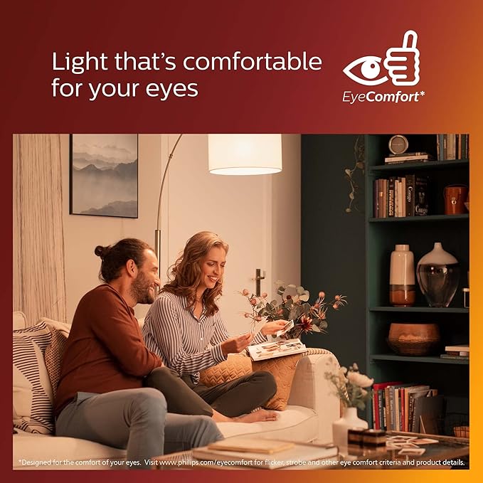 Philips LED Vintage Flicker-Free Amber Spiral A19, Dimmable, Eyecomfort Technology, 400 Lumen, Amber Light(2000K), 6.5W:60W, Title 20 Certified, E26 Base, 2-Pack (565796)