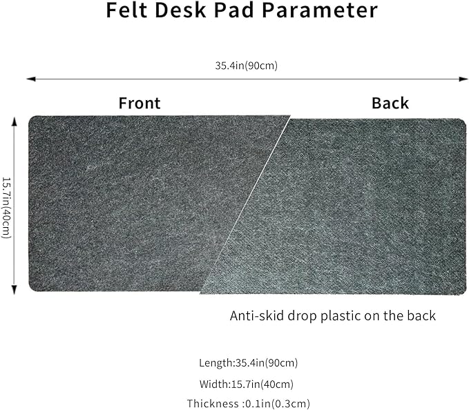 DAWNTREES Non-Slip Felt Desk Mat,36 x 15.8 Inches Large Desk Pad Protector,Office Computer Desk Mat for Full Keyboard and Mouse Pad