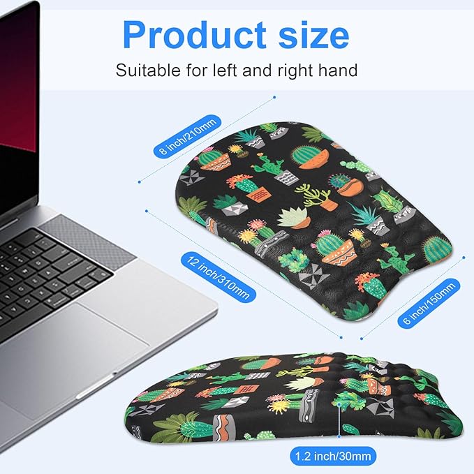 Ergonomic Wrist Mouse Pad with Massage Design, Wrist Rest Mousepad with Memory Foam Non-Slip PU Base, Mouse Pad with Wrist Support for Wireless Mouse & Desk, Y Potted Cactus