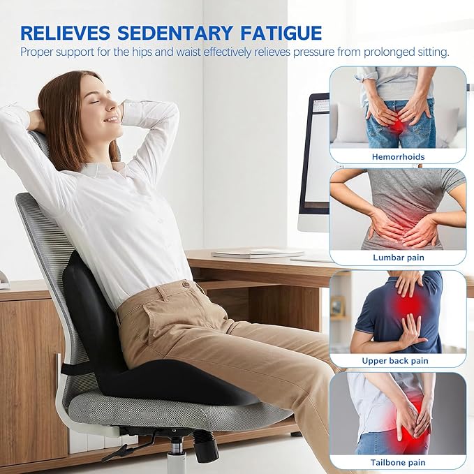 Office Chair Cushion for Tailbone & Back Support, Strong Lumbar Support Ergonomic Cushions, Comfortable Memory Foam Cushion for Pressure Relief, Suitable for Office Chairs, Home Chairs, Car
