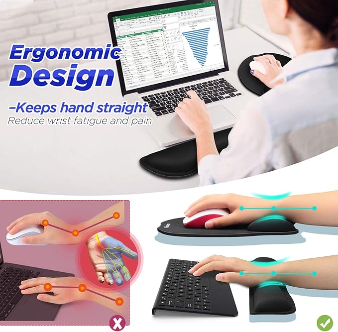 Gimars Upgrade Enlarge Superfine Fibre Soft Smooth Gel Ergonomic Mouse Pad Wrist Support and Keyboard Wrist Rest for Computer, Laptop, Mac, Gaming and Office, Durable, Comfortable