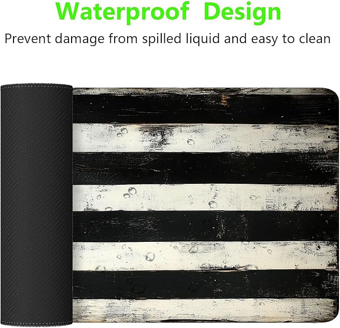 Wood American Flag Gaming Mouse Pad Black and White Stripes Rustic Mousepad XL Large Gaming Mouse Pad Laptop Keyboard Mat Desk Pad 31.5"x11.8" Office Computer Keyboard Laptop Home