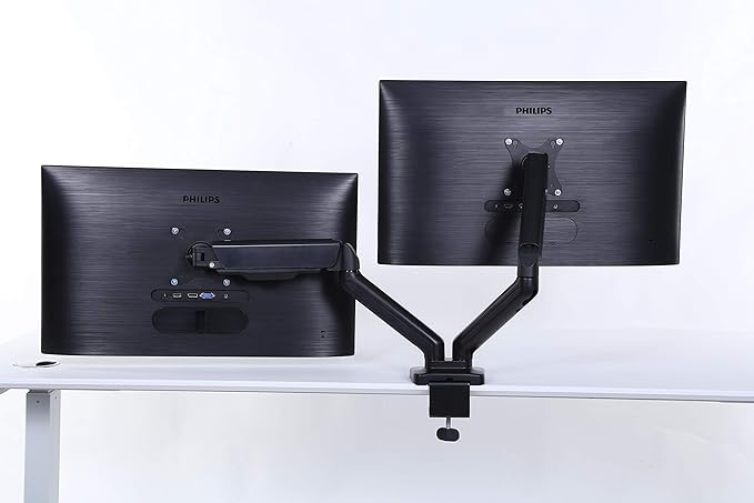 ApexDesk Dual Monitor Arm Desk Mount – Adjustable Height Gas Spring – VESA Mount with C Clamp & Mounting Base – Computer Monitor Stand for Screen up to 32 inch – Holds up to 20 lbs., Black (DMM-24)