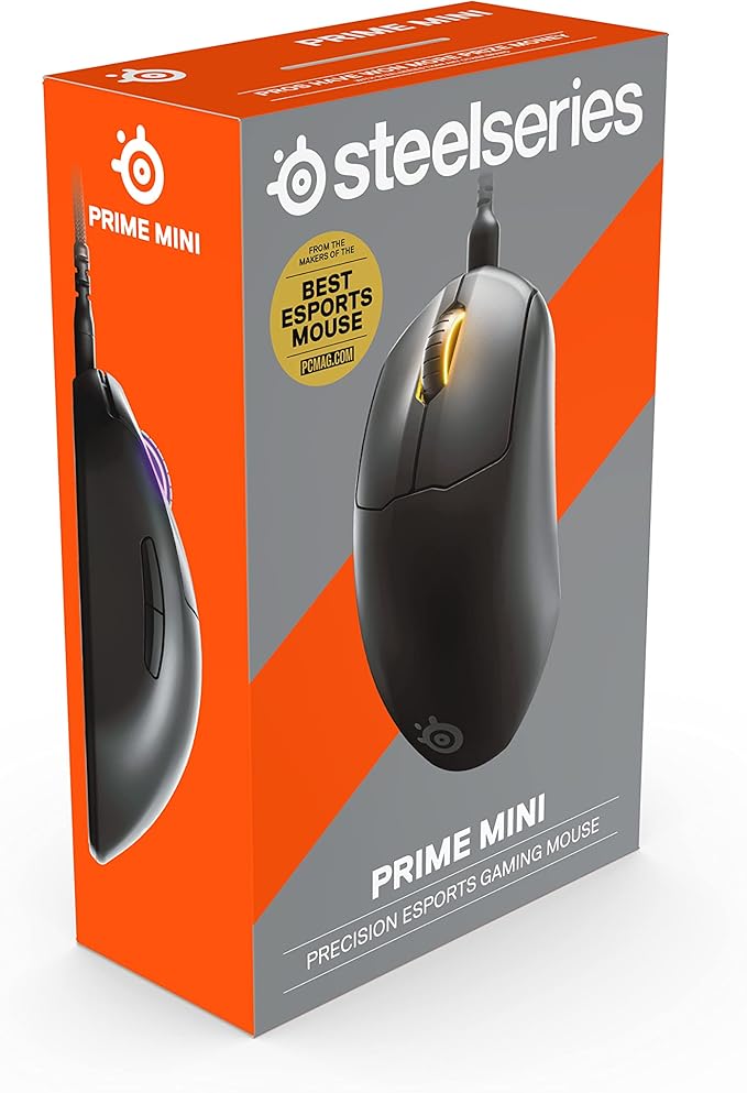 SteelSeries Esports Mini FPS Gaming Mouse Ultra Light 61g – Prime Mini Edit – 5 Programmable Buttons – 18K CPI TrueMove Pro Sensor – Magnetic Optical Switches - Customizable - RGB Lighting – PC/Mac