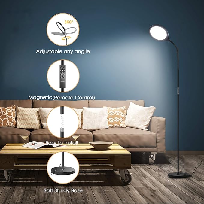 LED Floor Lamps with Remote Dimmable Timing Eye Care Standing Reading Lamp for Living Room Bedroom Office