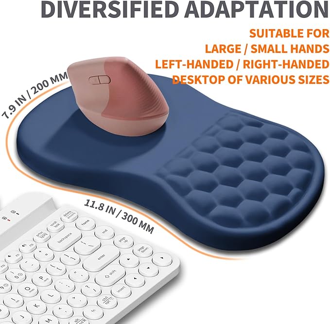 Ergonomic Joint Wrist Support Mouse Pad with Memory Foam Cushion Massage Bump, Carpal Tunnel Mousepad Slope Design for Wrist Rest, 11.8x7.9 in, Dark Steel Blue