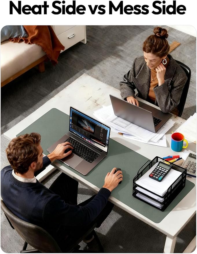 YSAGi Leather Desk Protector, Office Mat, Large Mouse Mat, Non-Slip PU Leather Blotter, Laptop Desk, Waterproof Writing Pad for Office and Home (Dark Green, 31.5" x 15.8")