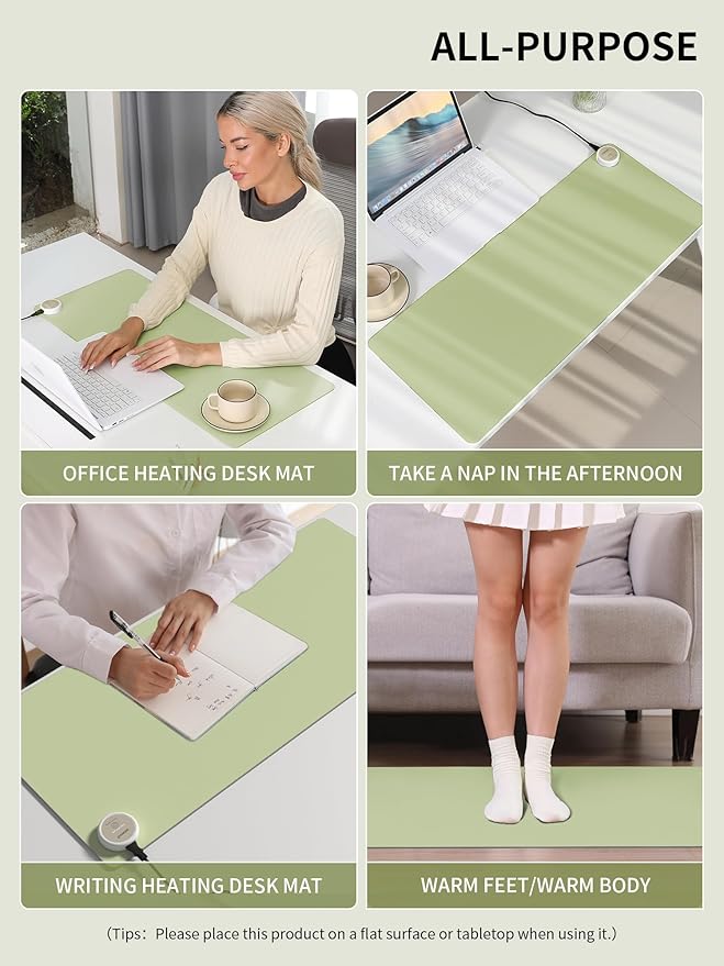 Heated Desk Pad 31.5×13 Inch - 3-Speed Touch Control Large Heated Mouse Mat with 3-Hour Auto Shut-Off, Non-Slip Silicone Eye Protection Warm Desk Mat for Office and Home (Green)