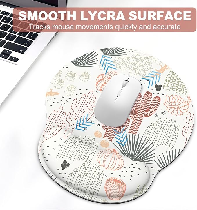 Ergonomic Mouse Pad with Wrist Rest and Keyboard Wrist Rest, Mousepad and Wrist Rest for Computer Keyboard, Non-Slip Rubber Base, Mouse Pad with Wrist Support for Gaming, Office, Cactus